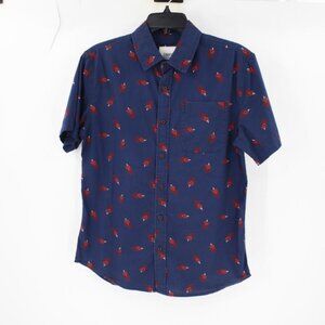 katin shirt Mens small leaves short sleeve button up navy cotton leaf print fun